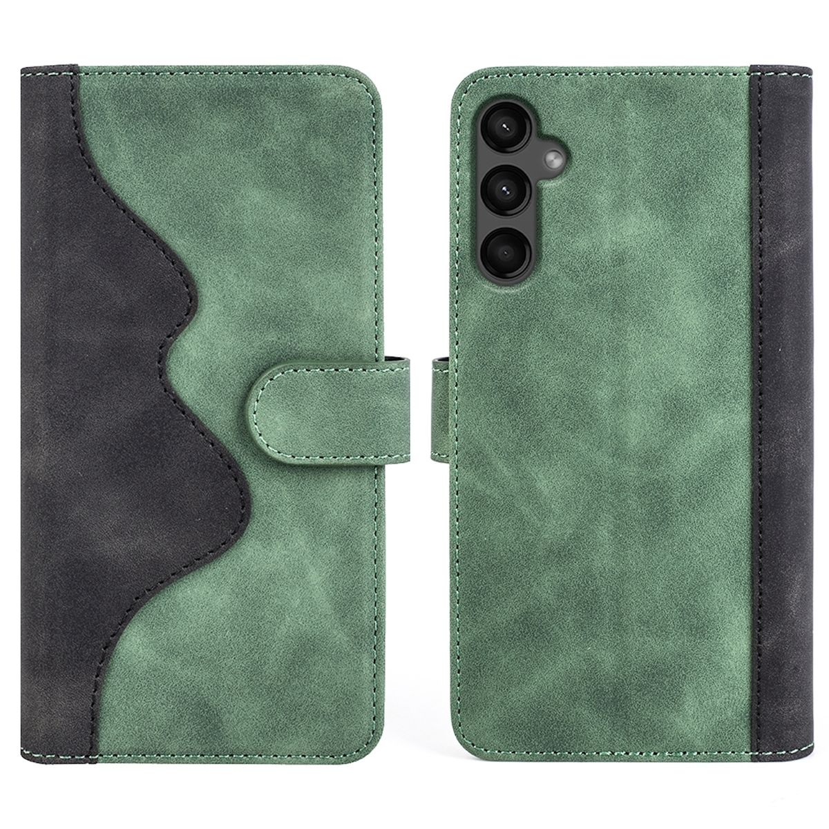 WIGENTO 2farbige Book Wallet Tasche Samsung, Kreditkarten & mit Grün Galaxy A15, Geld Bookcover, Fach