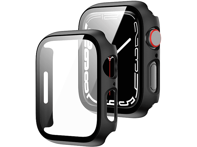 WIGENTO 2 in 1 Schock Design Hülle + H9 Hart Glas Smartwatchhülle(für Apple Watch Serie 9 / 8 / 7 45mm)