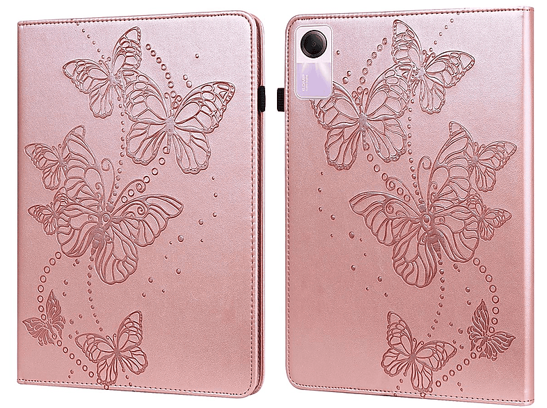 WIGENTO Aufstellbare Kunst-Leder Tasche Schmetterling Motiv, Bookcover, Xiaomi, Redmi Pad 2 / SE 11 Zoll, Pink