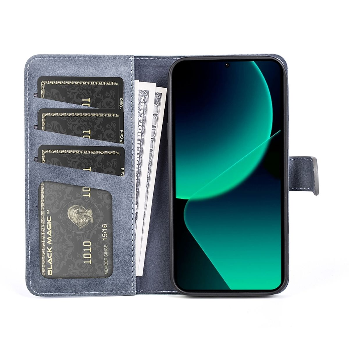 Xiaomi, 2farbige Pro, WIGENTO Kreditkarten Blau Book Bookcover, / 13T Wallet Geld mit & Fach, Tasche 13T