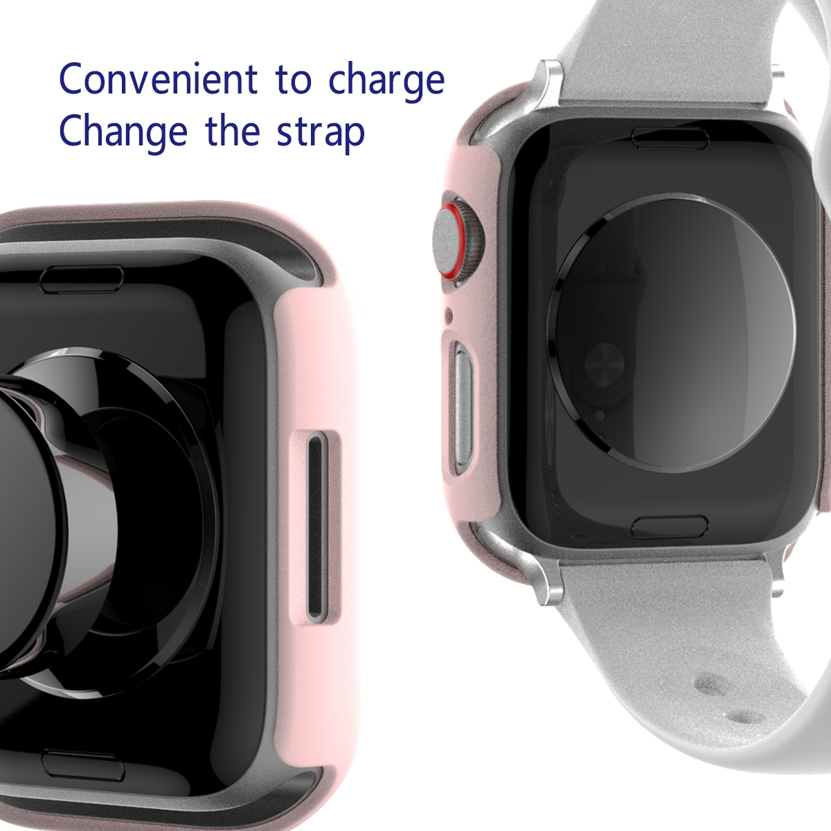 Nahaufnahme einer Smartwatch und eines Ladegeräts, die Rückseite der Uhr und das Armband zeigend.