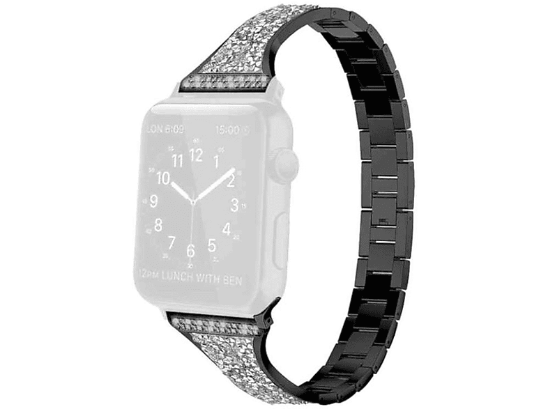 WIGENTO Diamant / 7 Ersatzarmband, / 6 Apple, 41 40 38mm, Stahl 8 Watch Band, Series 9 4 Design Schwarz 3 Style SE 5 1 2