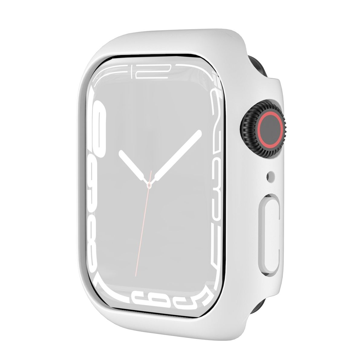 Weiße Apple Watch in einer Schutzhülle.