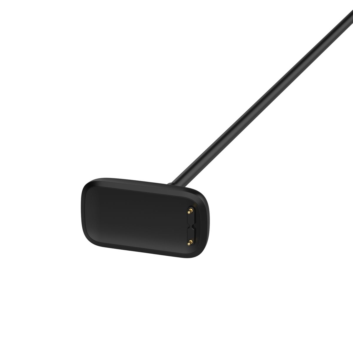 Schwarzes Ladekabel mit kleinem Ladekopf, isoliert auf Weiß.