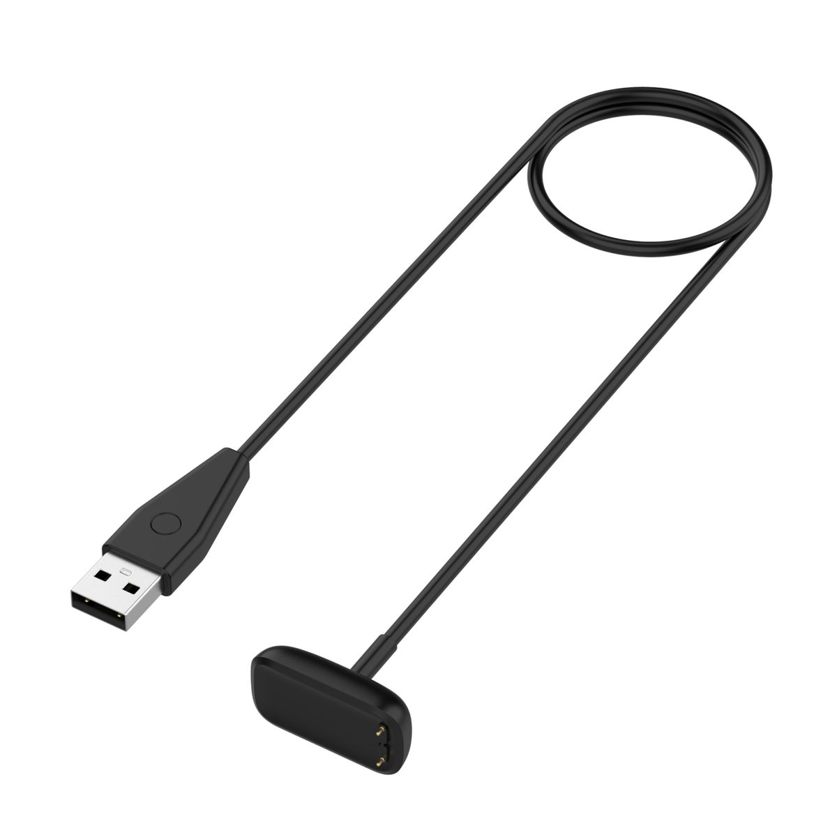 Ein schwarzes USB-Ladekabel mit USB-Anschluss und kleinem Ladeende.
