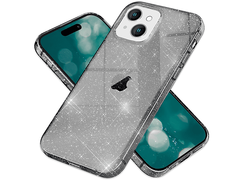 iPhone Backcover, Glitzer Silikon Hülle, Apple, 15, Klare NALIA Schwarz