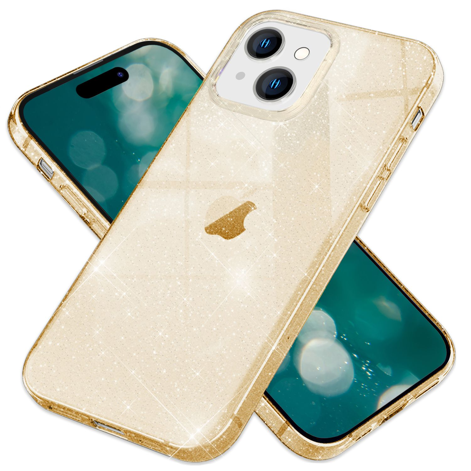 Glitzer iPhone Silikon Gold NALIA Backcover, Apple, 15, Hülle, Klare