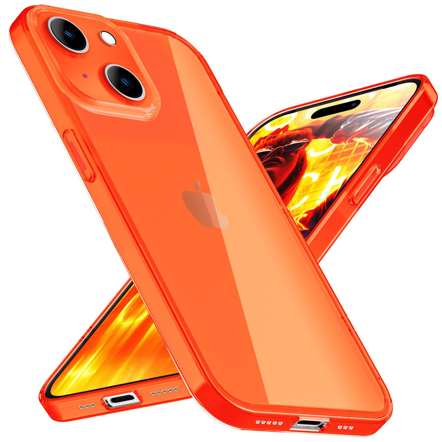 NALIA Klar 15, Orange Backcover, iPhone Hülle, Transparente Neon Apple, Silikon