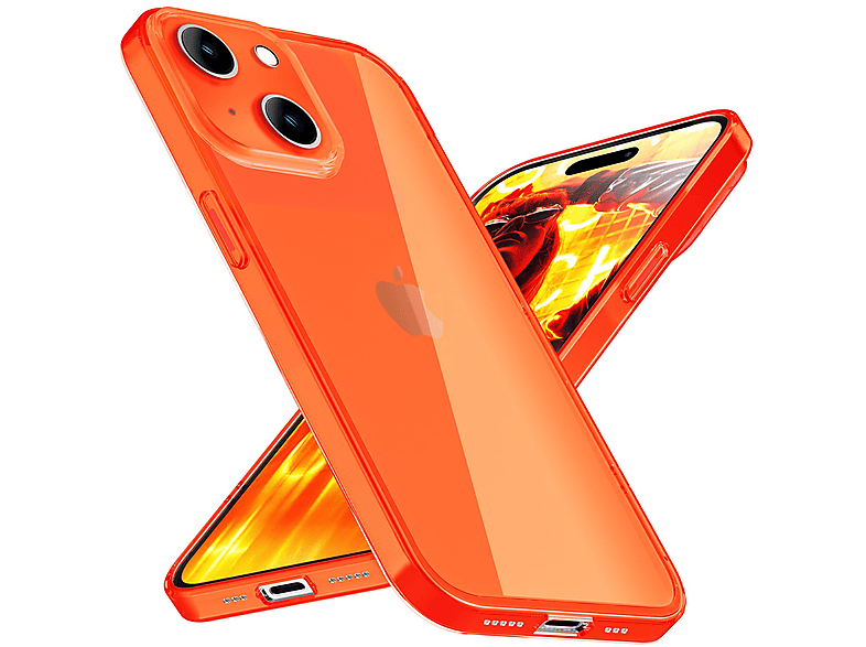 NALIA Klar Transparente Neon Silikon Hülle, Backcover, Apple, iPhone 15, Orange | Backcover