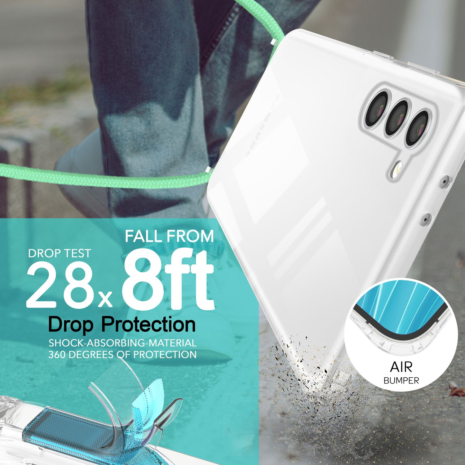 Hülle Klare Samsung, mit NALIA Mint S23 Backcover, Hybrid zum Plus, Kette Umhängen, Galaxy