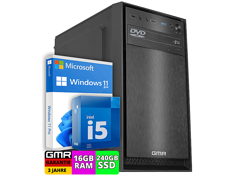 GMR NN-52201, Windows 11 Pro, OfficePC mit Intel® Core™ i5 Prozessor, 16 GB RAM, 240 GB SSD, Intel® HD 4600