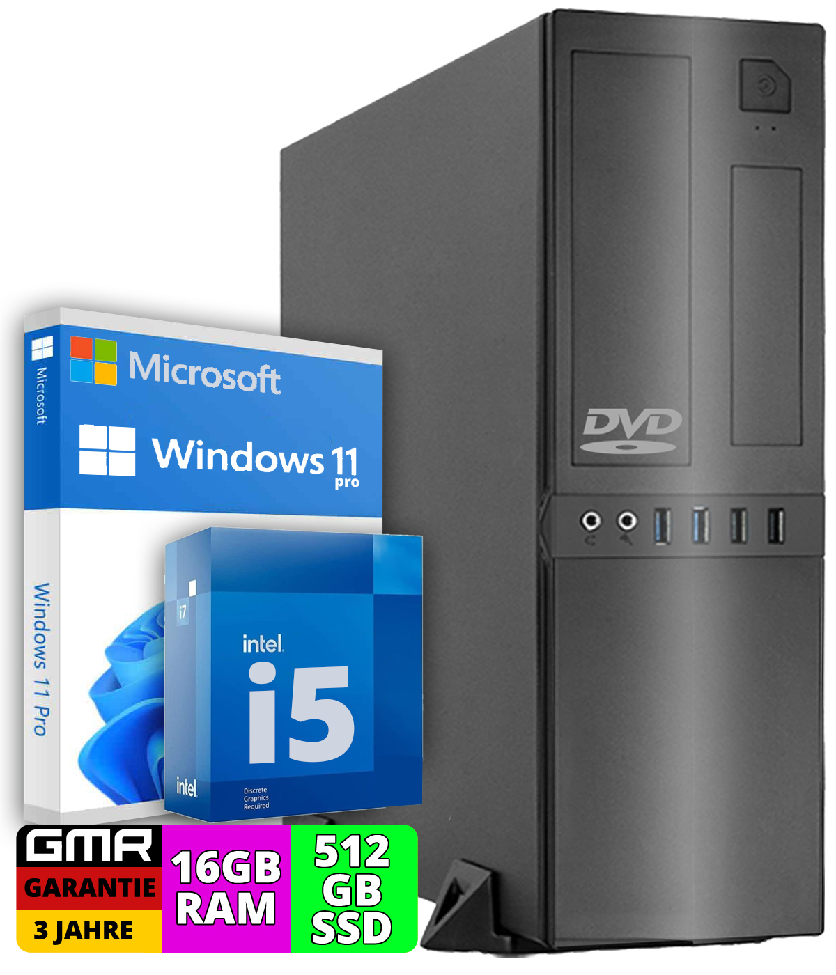 16 Prozessor, mit Windows HD GB Core™ i5 4600 Intel® GB OfficePC SSD, Pro, 11 512 NN-72416, Intel® RAM, GMR