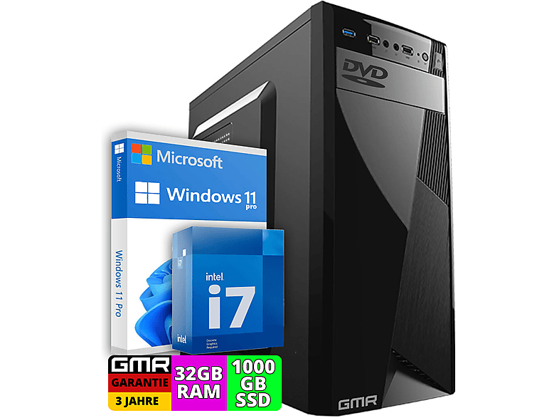 GMR NN-72303, Windows 11 Pro, OfficePC mit Intel® Core™ i7 Prozessor, 32 GB RAM, 1000 GB SSD, Intel® HD 4600