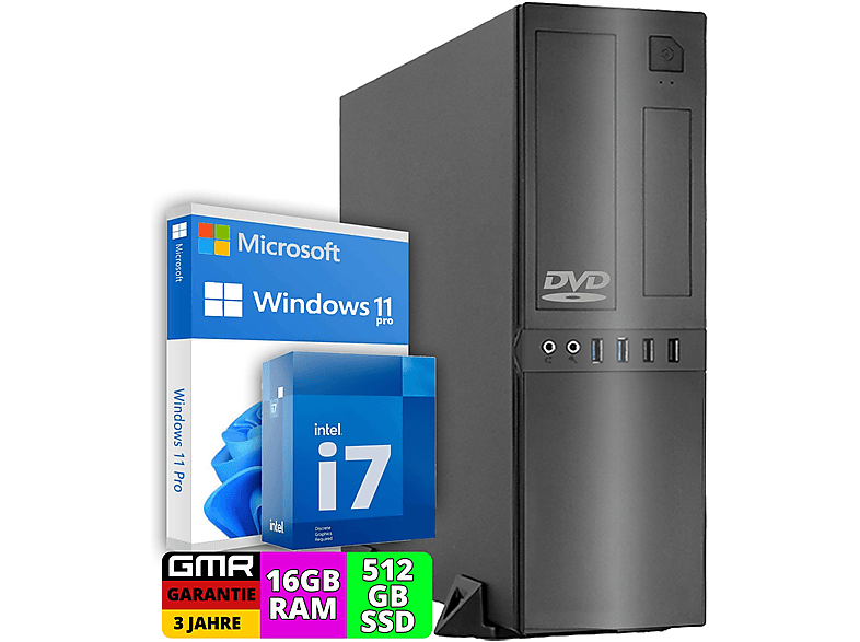 GMR NN-72726, Windows 11 Pro, OfficePC mit Intel® Core™ i7 Prozessor, 16 GB RAM, 512 GB SSD, Intel® HD 4600