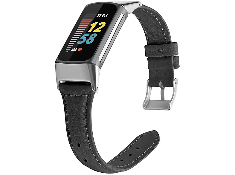 Charge Band, Ersatzarmband, Schwarz Leder 6 Fitbit, 5, WIGENTO / Design Sport