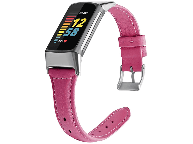 Fitbit, / Ersatzarmband, 6 Pink Sport Leder WIGENTO Design 5, Band, Charge