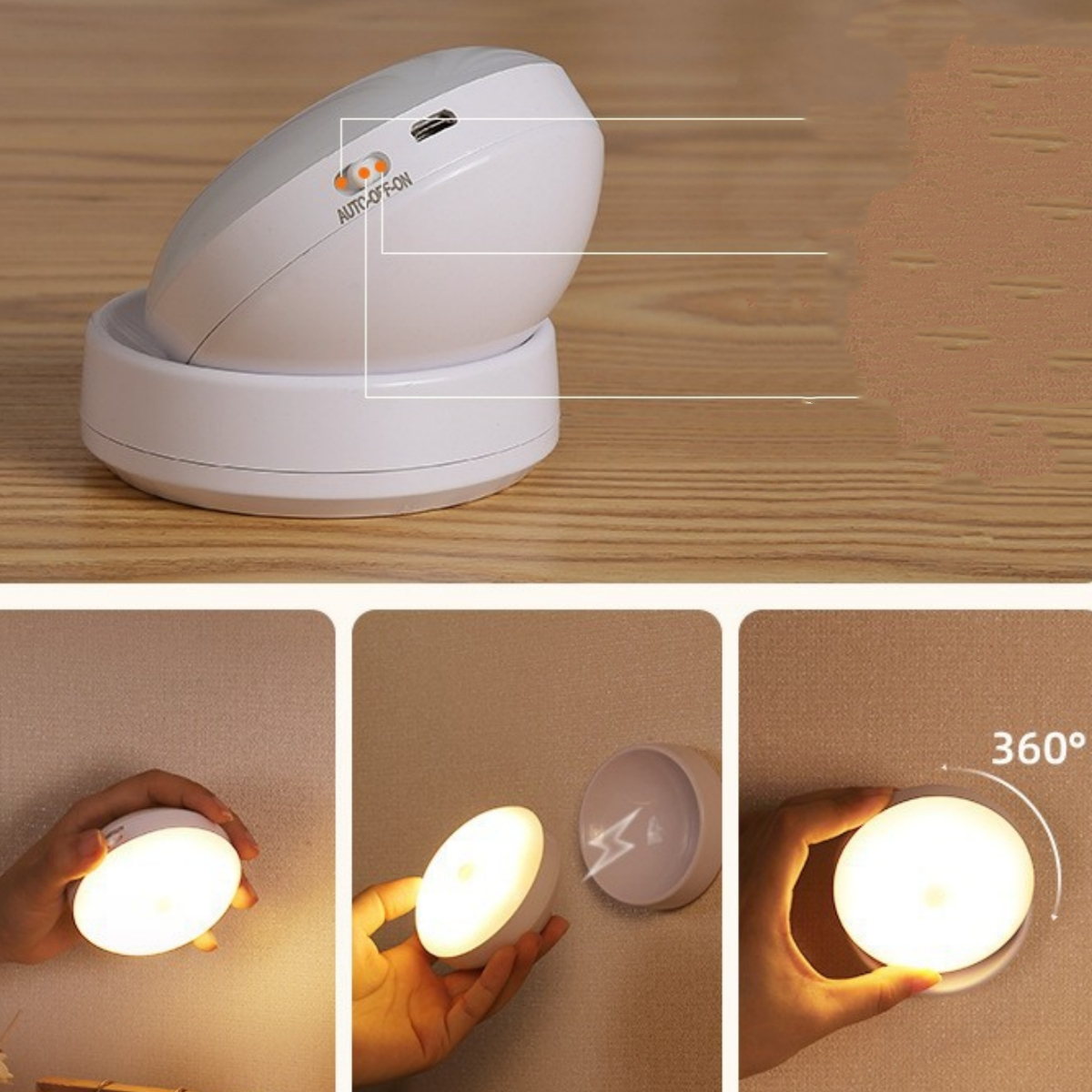 360 SHAOKE Nachtlicht LED-Batterie-Modell magnetische Körper-Sensor-Licht Schlafzimmer Nachtlicht rotierende