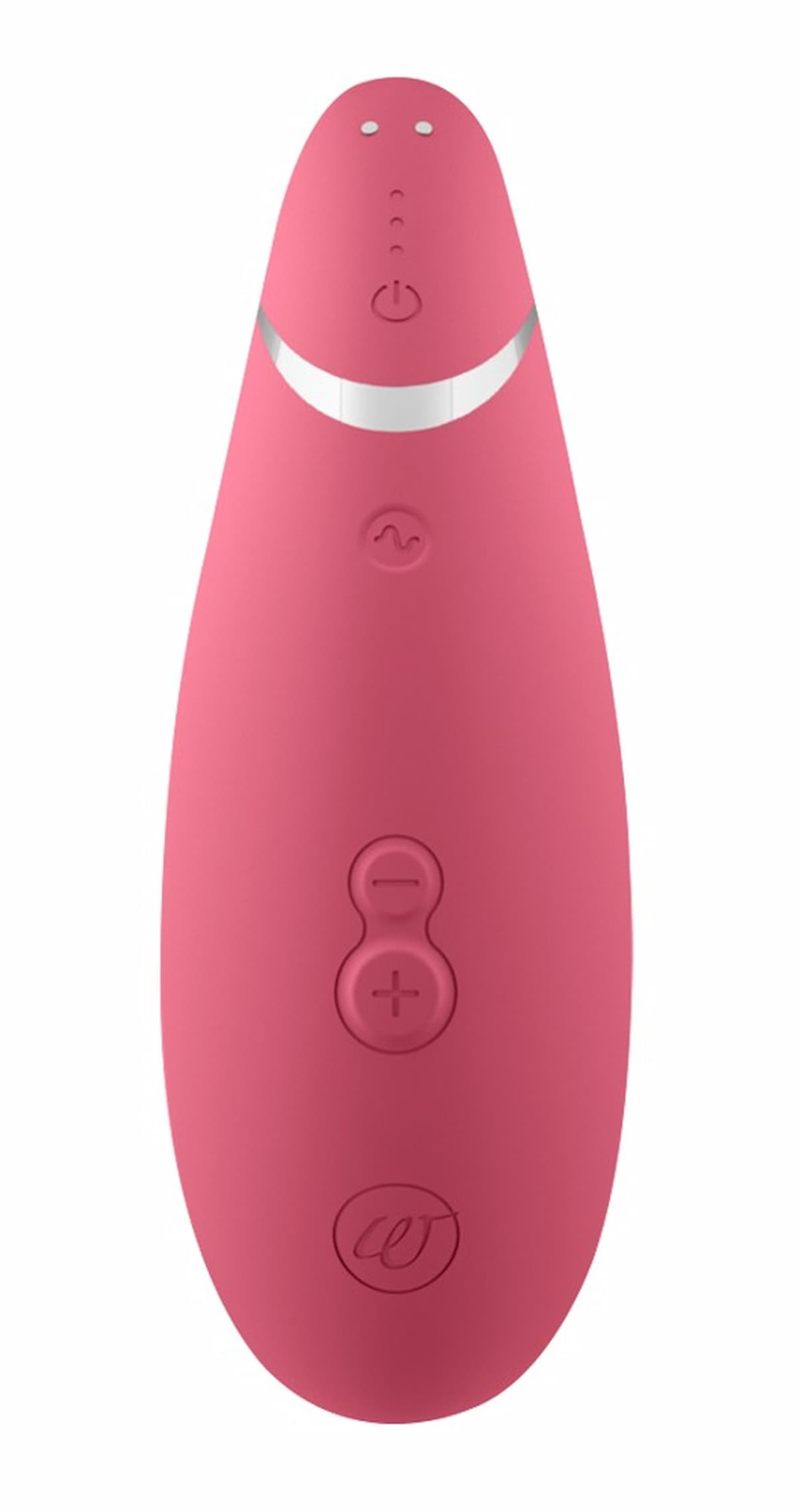 Rosa Sexspielzeug mit Knöpfen und silberfarbenem Ring oben.