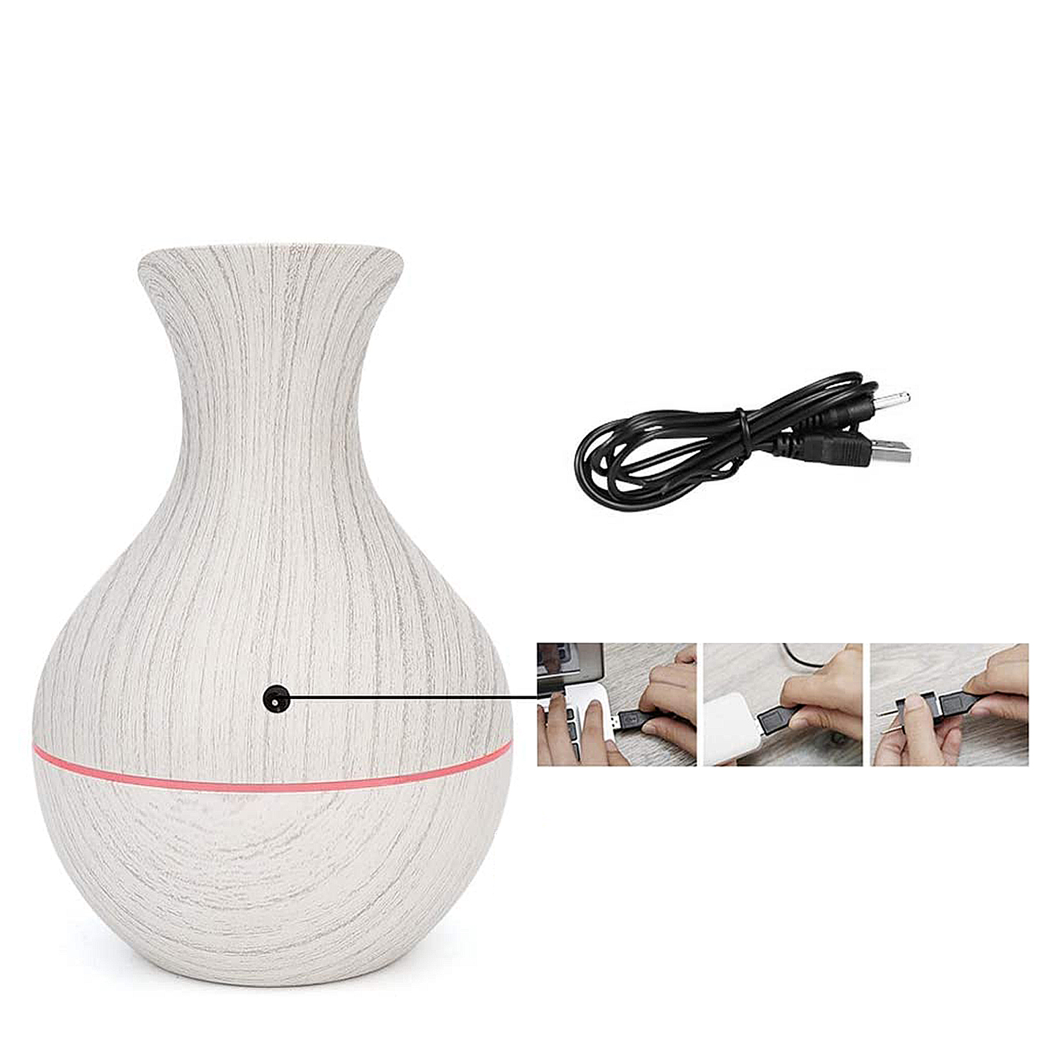 Weißes Holz-Vase mit rotem Lichtstreifen am Boden.