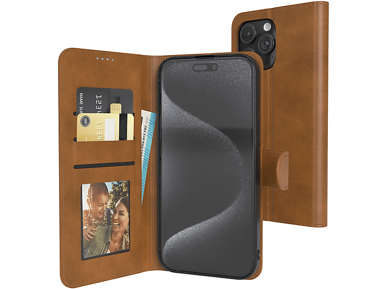 EAZY CASE Business Klapphülle mit Kartenfach und Sichtfenster, Bookcover, Apple, iPhone 15 Pro Max, Hellbraun | Bookcover