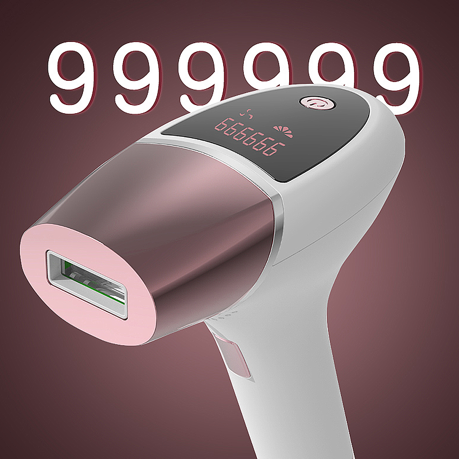 Dispositivo per la rimozione dei peli rosa e bianco con display digitale.