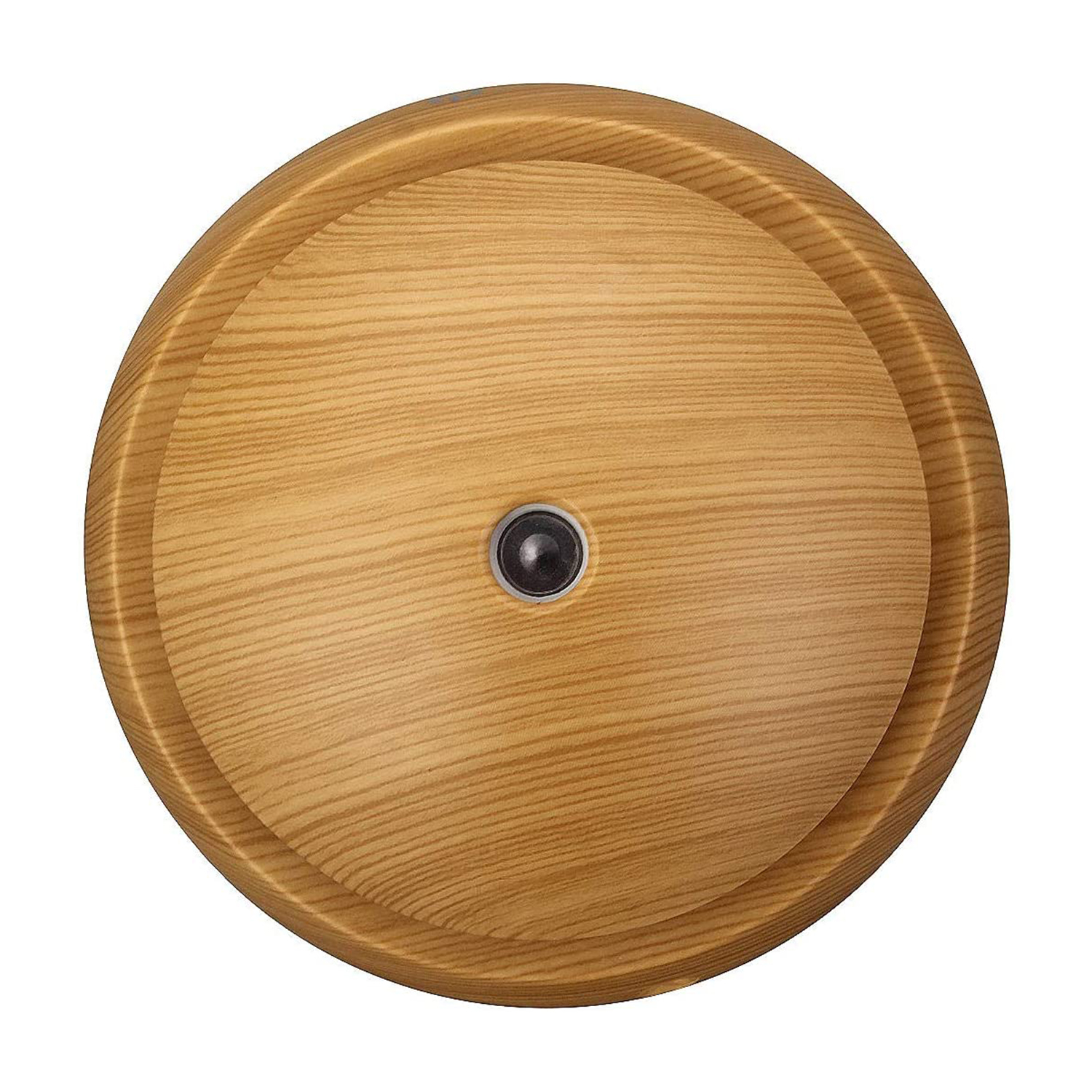 Difusor de madera, forma redonda con centro oscuro.