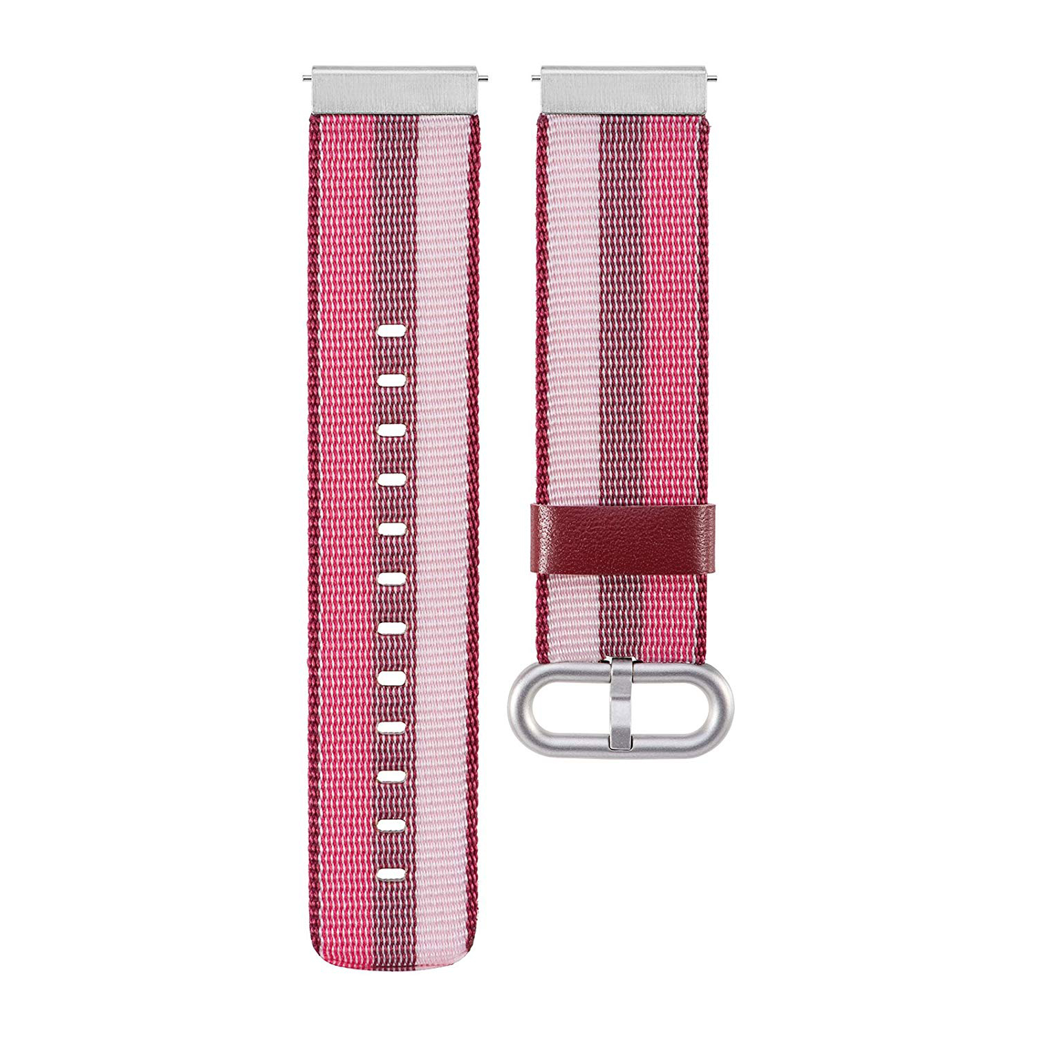 Dos correas de reloj: una rosa, otra roja, con hebillas plateadas.