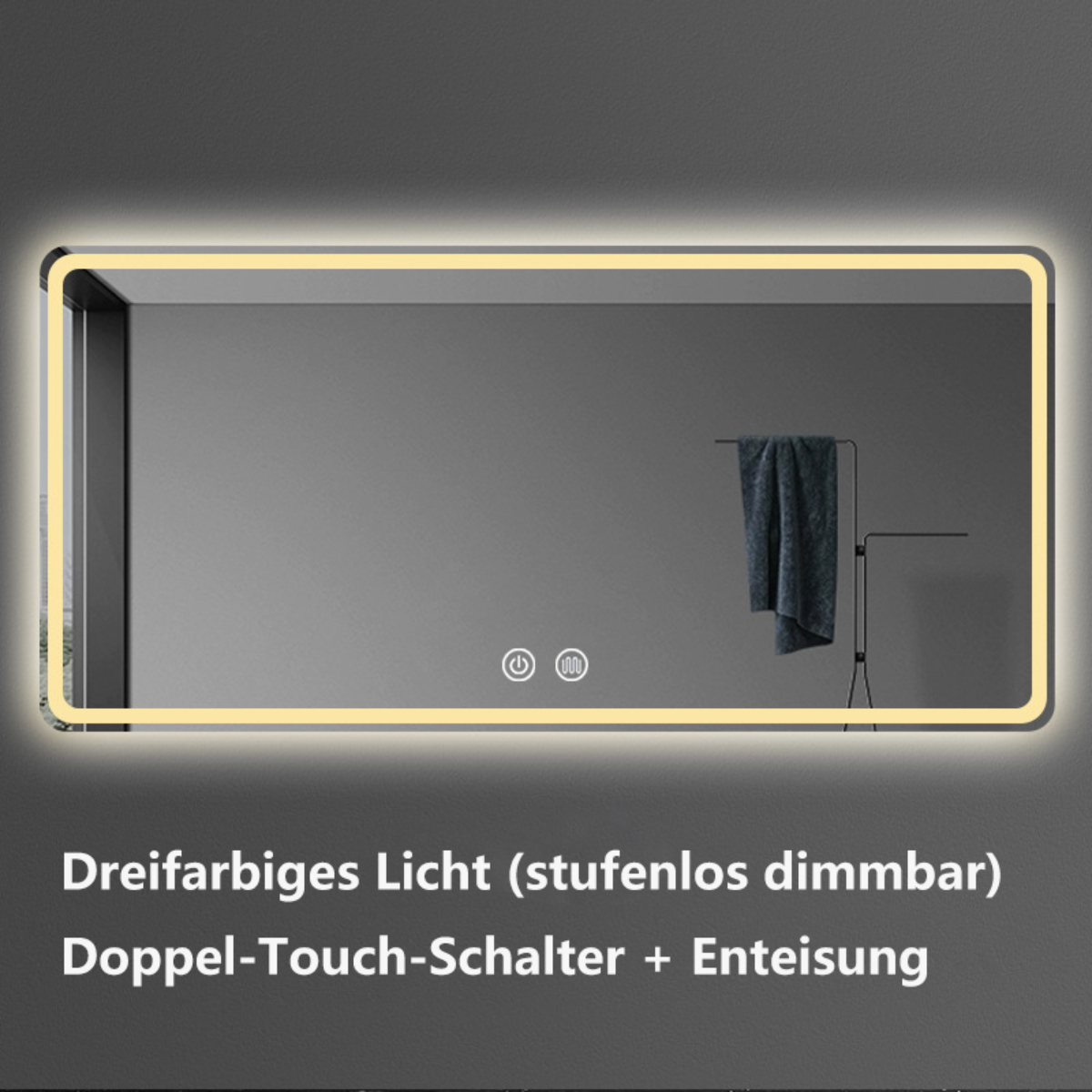 BYTELIKE LED Smart Mirror Bathroom Dual-Touch-Schalter, Dreifarbig - Licht, Entfrosten elektronisches Spiegel, Entfoggen Dreifarbiges temperaturgesteuertes dimmbar