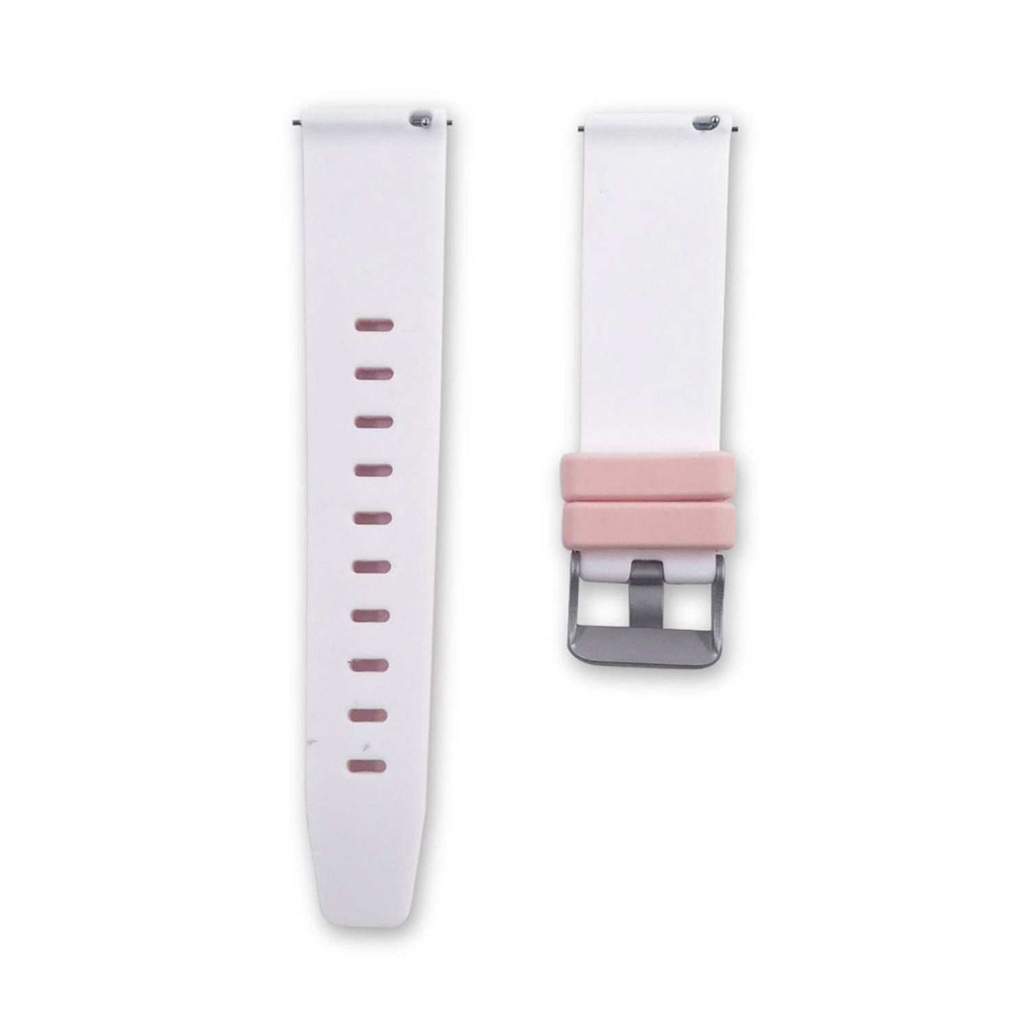Correa de reloj blanca con cierre rosa. La correa tiene un diseño minimalista.