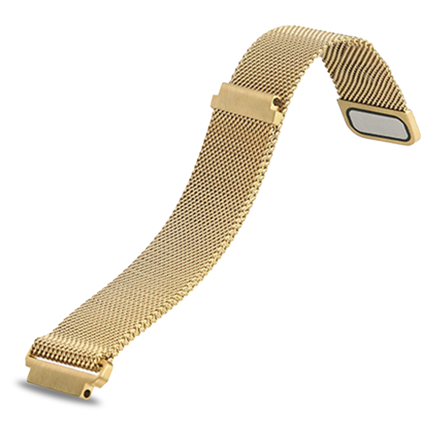 Correa de reloj de malla dorada. El fondo es blanco.