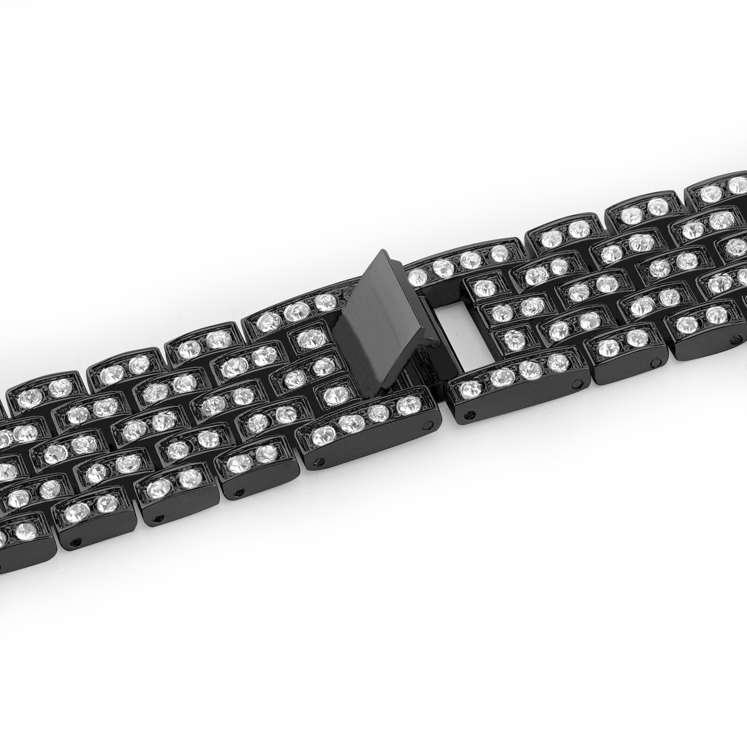 Cinturino nero con strass. Il cinturino è nero e ha strass incastonati.