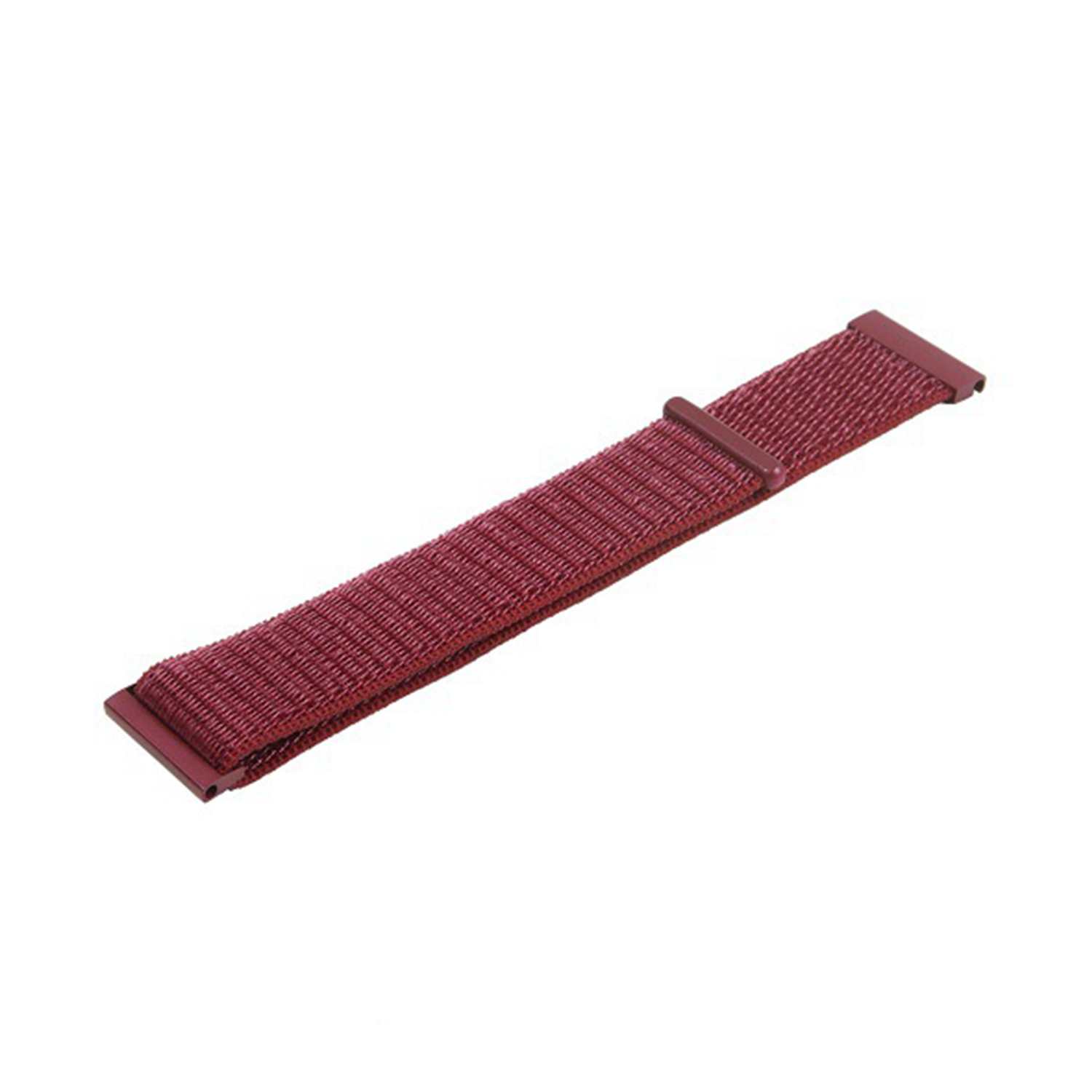 Correa de reloj de tela roja sobre fondo blanco.