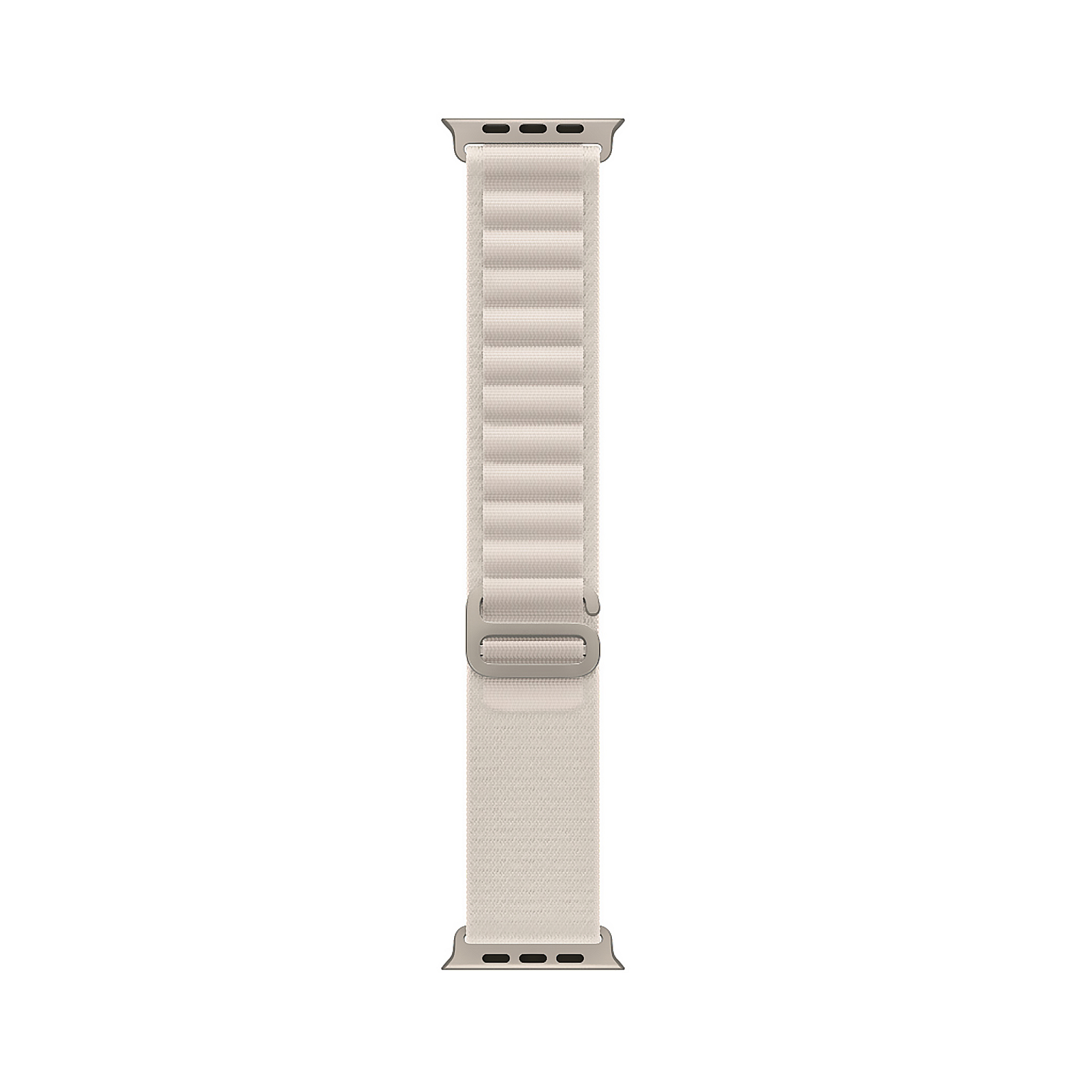 Cinturino dell'orologio, color crema, chiusura magnetica. Sfondo bianco. Cinturino per smartwatch.