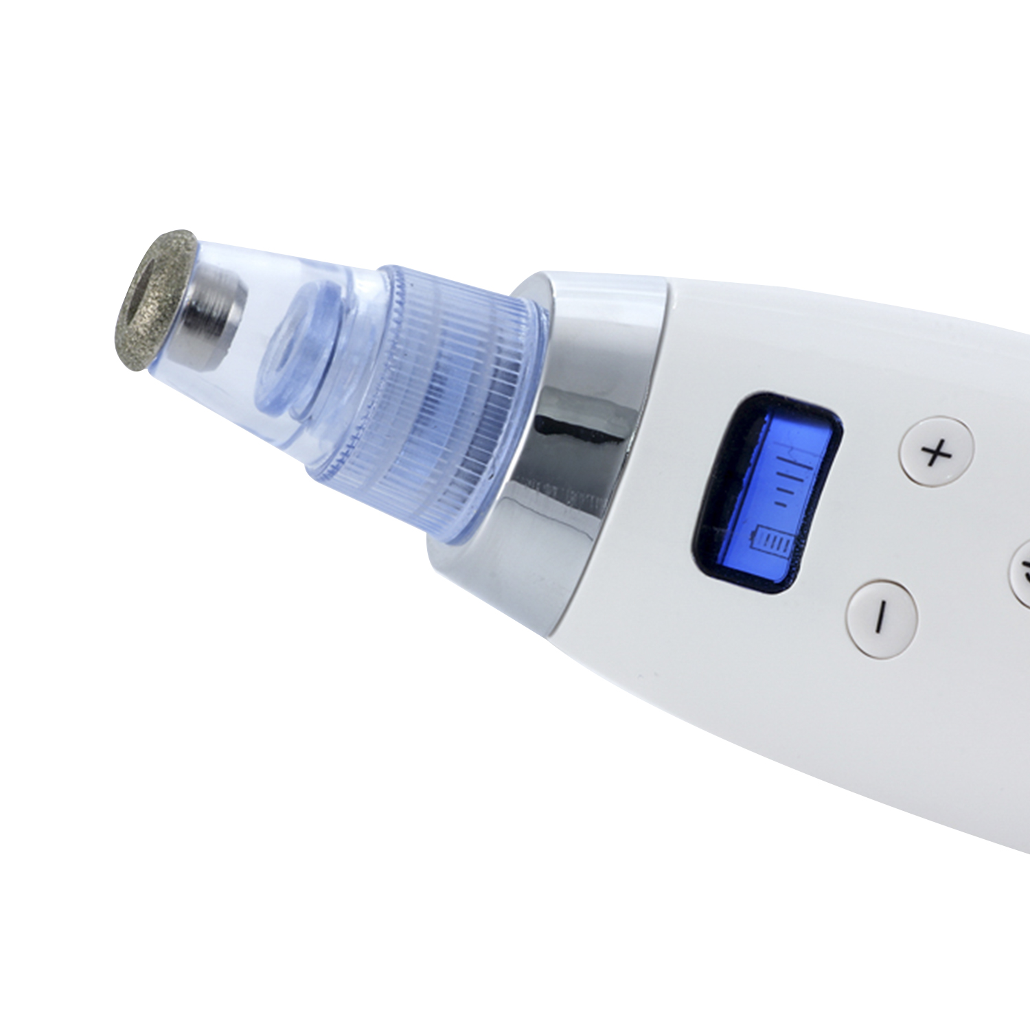 Pulitore pori facciali bianco con display blu.