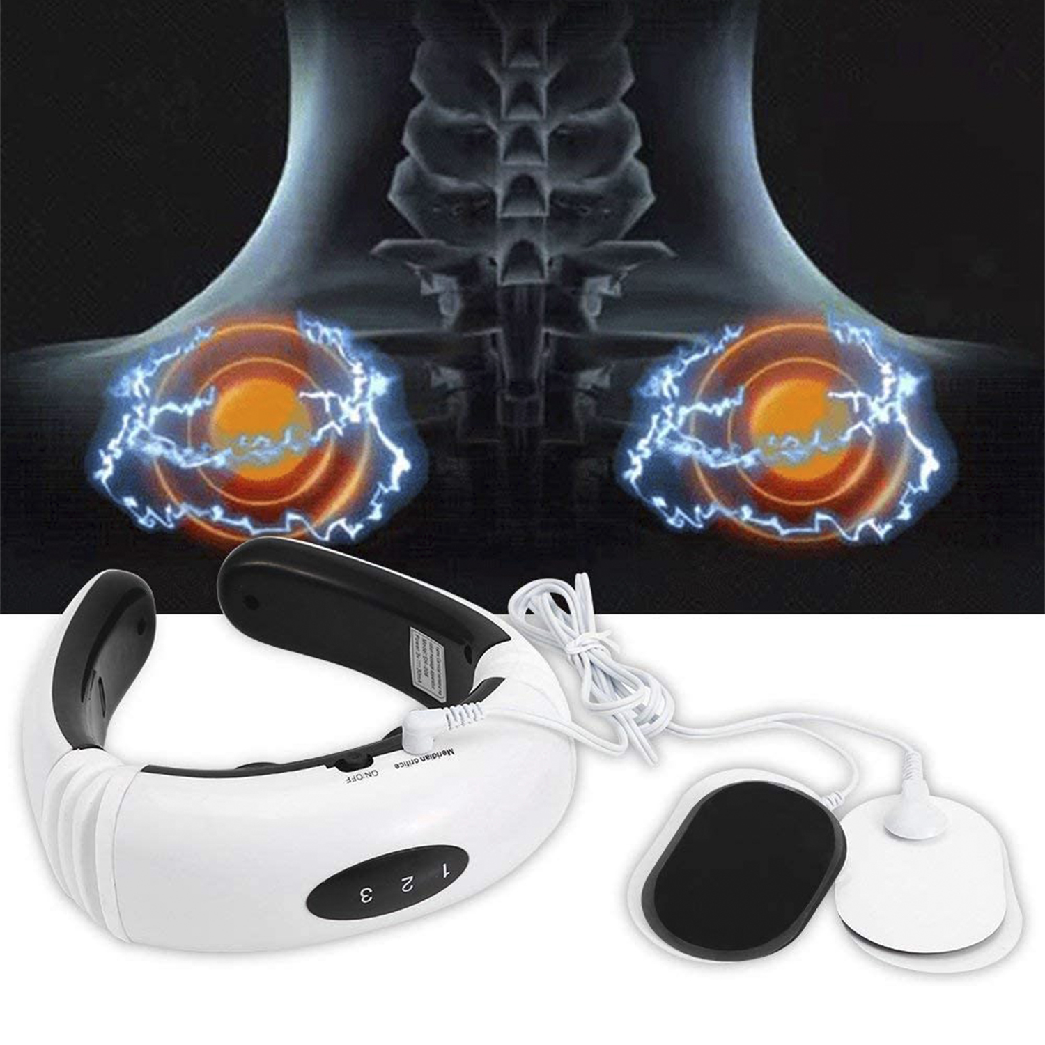 Dispositivo massaggiatore per il collo con cuscinetti e visualizzazione del collo con scintille elettriche.