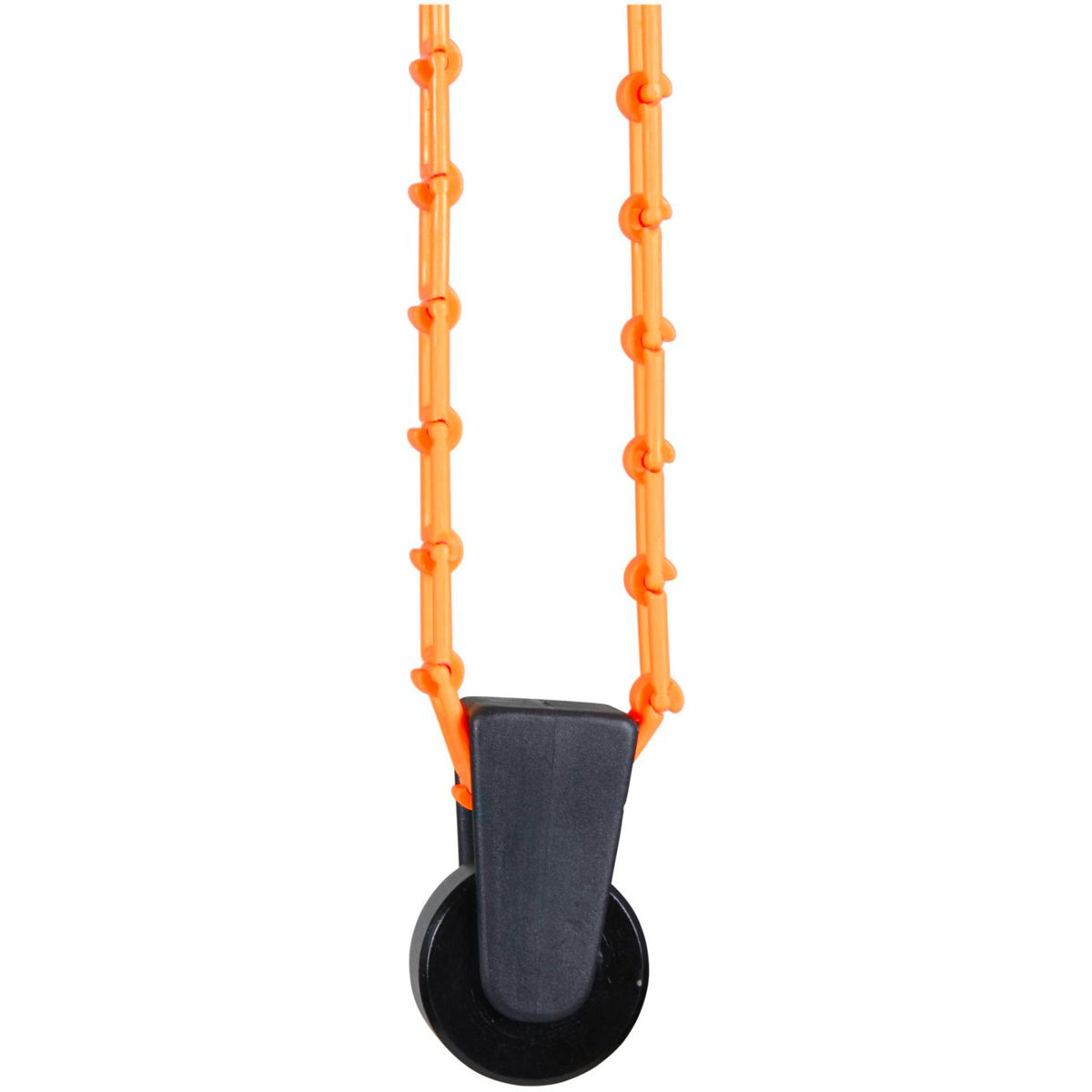 Orangene Kette mit einer orange-schwarzen Verbindung zu einem schwarzen Rad.