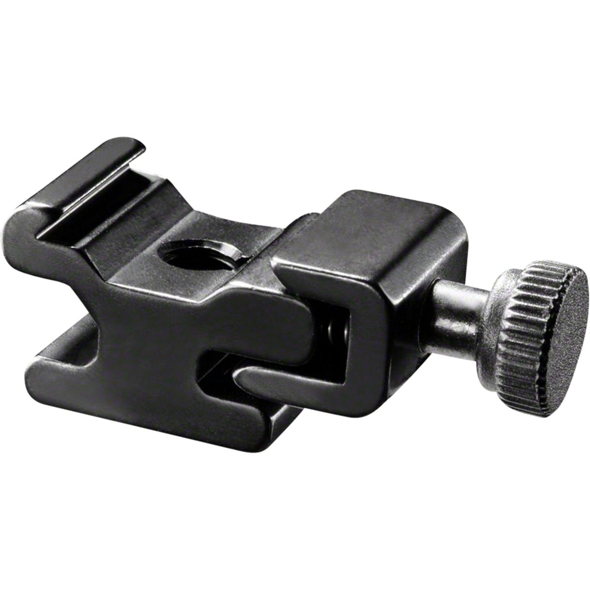 Schwarze Metall-Kamerahalterung mit Schraube.