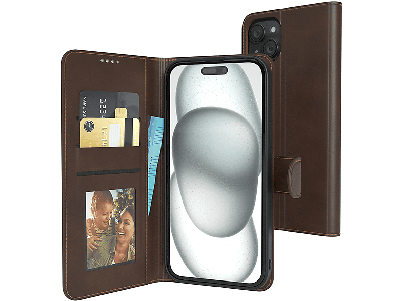 EAZY CASE Business Klapphülle iPhone mit und Sichtfenster, Dunkelbraun Bookcover, 15 Kartenfach Plus, Apple