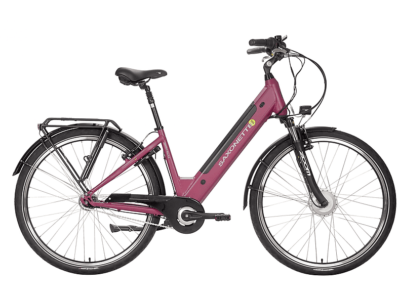 SAXONETTE Comfort Plus 4.0 Citybike (Laufradgröße: 28 Zoll, Rahmenhöhe: 45 cm, Damen-Rad, 470 Wh, Rot)