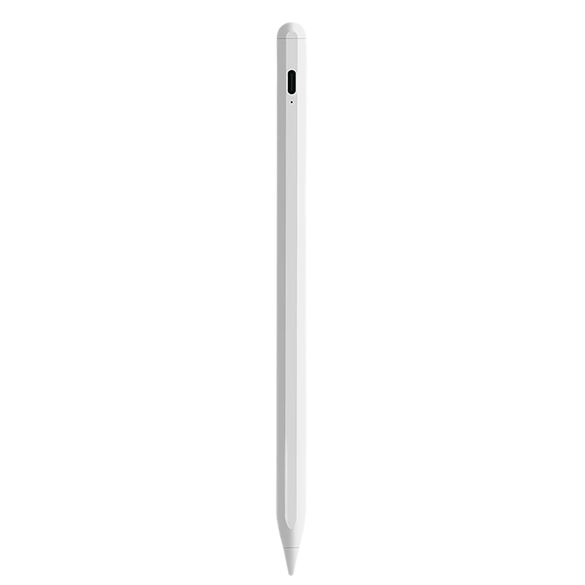 Biały Apple Pencil, rysik do tabletów i telefonów. Ma port ładowania i końcówkę.