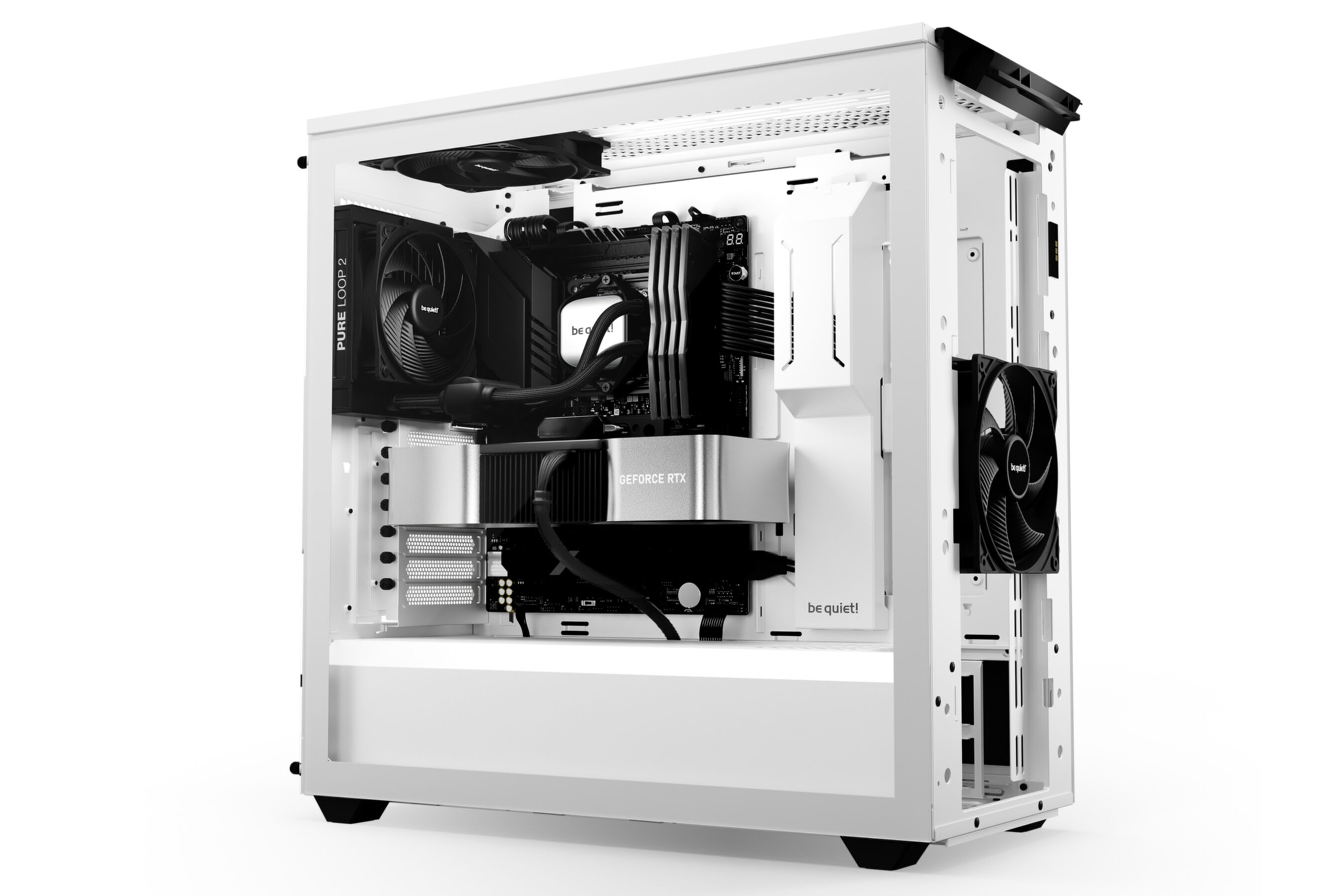 Case per computer bianco con componenti interni visibili.