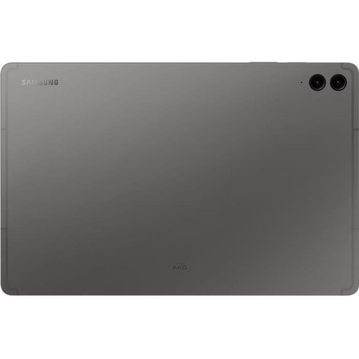 Graues Samsung-Tablet, Rückansicht, mit Samsung- und AKG-Logos.