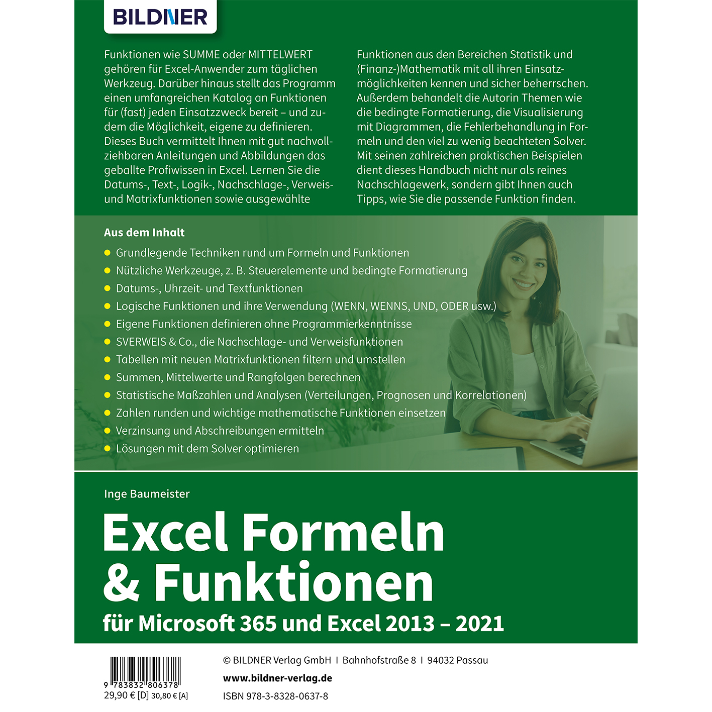 Buchcover mit dem Titel „Excel Formeln & Funktionen“ und Informationen zu Excel 365.