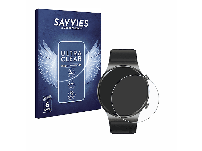 SAVVIES 6x klare Schutzfolie(für Huawei ECG) GT Pro Watch 2