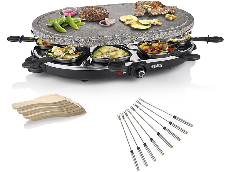 SETPOINT Großes Raclette für 2 - 8 Personen ovale Steinplatte für Steak & Fisch - Steingrill starke 1200 Watt Tischgrill, Heißer Stein