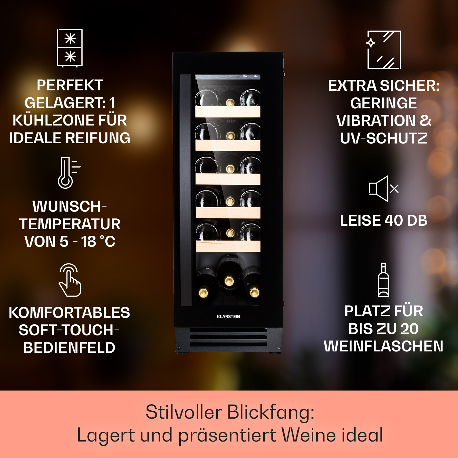 KLARSTEIN Vinovilla 20 Schwarz) (EEK Built-In Mini-Kühlschrank F