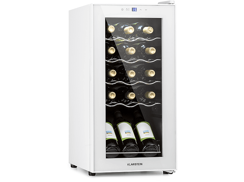 KLARSTEIN Shiraz 15 Slim Uno Weinkühlschrank (EEK G, Weißes Glas)