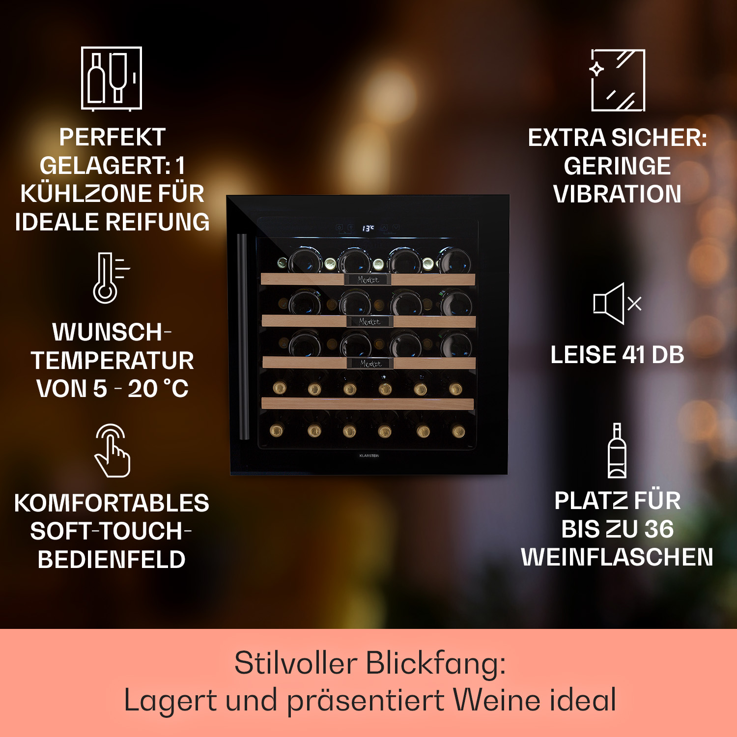 G, Uno Vinsider KLARSTEIN 36 (EEK Schwarz) Weinkühlschrank Built-In