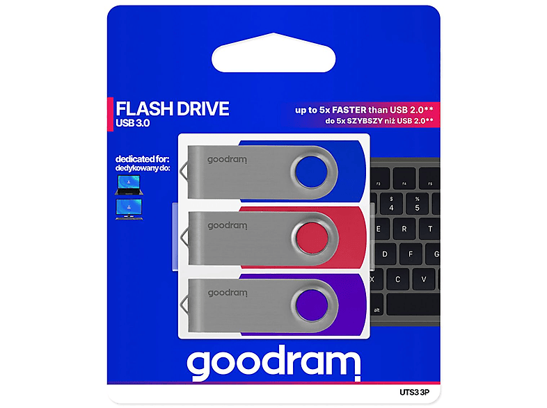GOODRAM UTS3 USB 3.0       128GB 3-pack mix USB Stick (multicolor, 128 GB)