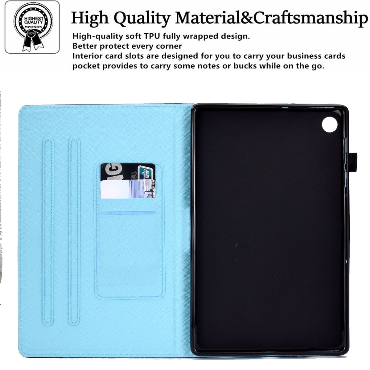 WIGENTO Muster Motiv Cover aufstellbar Druck Tablethülle mit Kunststoff Blau Kunstleder, für / / Cover Full Samsung Silikon